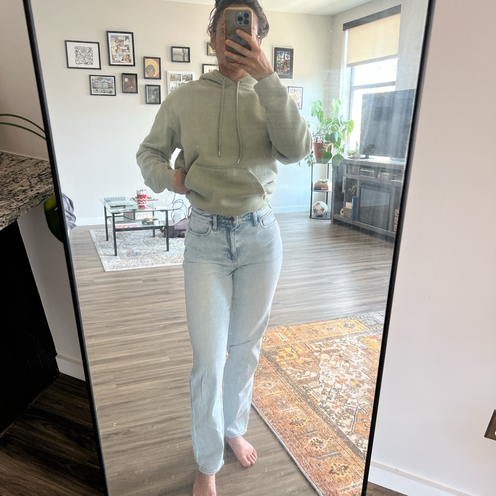 vintage stretch light wash straight leg denim jeans
